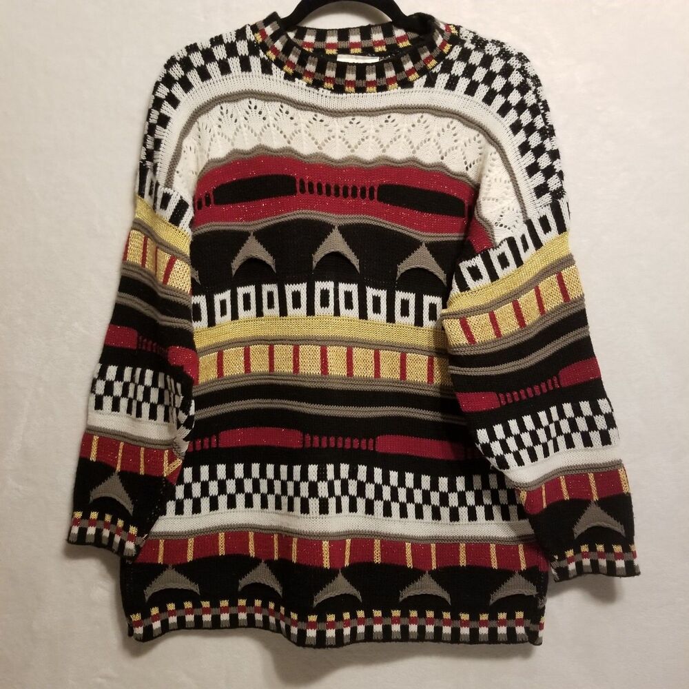 Vintage TRIMMINGS XL Sweater Mixed Media Holiday Christmas Retro Party Classic